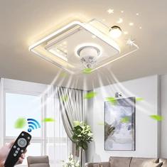 Imagem de Ventilador de teto com decoração LED com iluminação Luz de teto com ventilador Ventilador de controle remoto Luz de teto Invisível e silenciosa Lâmpada de teto para sala de jantar Lustre de