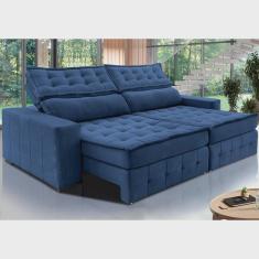 Imagem de Sofá Retrátil e Reclinável 2,75m Cama inBox Big Puffer com SoftGel D40 Velupluma Azul
