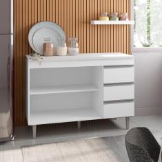 Imagem de Balcão Gabinete de Pia sem Tampo 100cm 2 Portas 3 Gavetas Andréia Branco - ajl Móveis