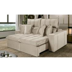 Imagem de Sofá 5 Lugares Retrátil e Reclinável México Veludo com Molas Ensacadas Bege Marfim