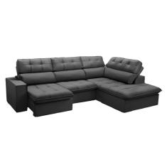 Imagem de Sofá 5 Lugares Retrátil e Reclinável Arezzo com Chaise Direito Veludo Chumbo