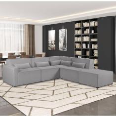 Imagem de Sofá de Canto 4 Lugares com Puff 284cm Linho Lutz Yescasa Gelo