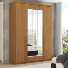 Imagem de Guarda-Roupa Solteiro Melbourne 4 Portas 2 Gavetas com Espelho 100% Mdf Amêndoa Clean - Panorama Móveis