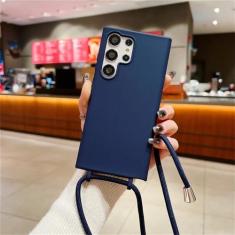 Imagem de Capa de telefone com cordão crossbody para Samsung Galaxy S24 S23 S22 S21 Plus S20 FE Note 20 Ultra Candy Color Silicone Capa de TPU macia, azul escuro, para Samsung S22Plus
