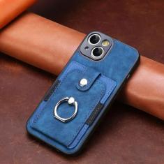 Imagem de Capa de telefone com compartimento para cartão carteira para iPhone 15 14 13 12 11 Pro XR X XS Max 8 7 Plus Suporte magnético para anel de dedo Capa de couro, azul, para iPhone 7(8)