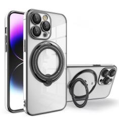 Imagem de Capa de telefone transparente magnética com anel de chapeamento para iPhone 15 14 Pro Max 13 12 11 XR XS X 7 8 Plus Capa de carregamento sem fio, preta, para iphone 11