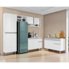 Imagem de Balcão Roma 3 Portas + Cozinha Ravena Vol.2 C/ Nichos Branco - Ajl