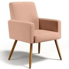 Imagem de Poltrona Decorativa Para Sala de Estar e Recepção Maria W01 Linho Rosê - Lyam Decor