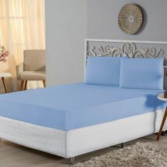 Imagem de Jogo de Lençol Casal Padrão Malha 100% Algodão 3 Peças - Azul Bebe