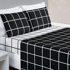 Imagem de Jogo De Lençol Casal Padrão Austin Micropercal 200 Fios - 4 Peças Cor Xadrez Preto