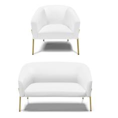 Imagem de Sofá Namoradeira E Poltrona Pé De Ferro Dourado Stella Corino D03 - D`rossi Cor Branco