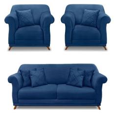 Imagem de Kit 2 Poltronas e Sofá Living 2 Lugares 1,60m Vênus Suede Pés Castanho