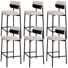 Imagem de Kit 06 Banquetas Alta Bar Cozinha Sala De Jantar Aço Preto Kaira C01 L