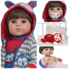 Imagem de Boneco Reborn Recém Nascido Roupa Macaquinho Com Acessórios - Cegonha 