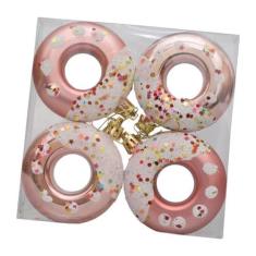 Imagem de Milageto 4Pcs Donut Enfeites de Natal Suprimentos para Festas Adorável Cena Layout Donut Decoração Pendurada Pingente de Árvore de Natal para Festivais, Rosa Ouro