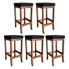 Imagem de Kit 5 Banquetas Altas Estofadas Barcelona 74 Cm Madeira Maciça Suede Preto CCS