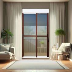 Imagem de Porta de Correr com Persiana Integrada 2 Folhas Móveis 230 X 180 Elite com Fecho Automático Vidro Re Mix Corten