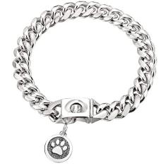 Imagem de iDofas Coleira de corrente para cães com elos cubanos, design de coleira com sino e etiqueta de cachorro de aço inoxidável, 10 mm, ouro, prata, coleira para cachorros, pequenos, médios e grandes