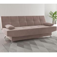 Imagem de Sofa Cama 3 Lugares Floki 2 Almofadas Veludo Rosa - Casa Giulia