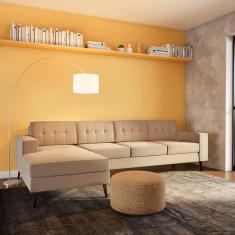 Imagem de Sofá 4 Lugares Laplace Com Chaise Esquerdo Pé Palito Linho Cotton Bege