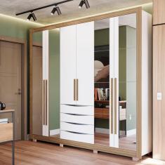 Imagem de Guarda-Roupa Casal 100% Mdf Kappesberg 16 Espelhos 6 Portas 4 Gavetas Branco/Nogueira