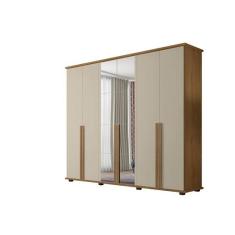 Imagem de Guarda-Roupa Casal Com Espelho 6 Portas 5 Gavetas Estrela Cinamomo/Off White – rv Móveis