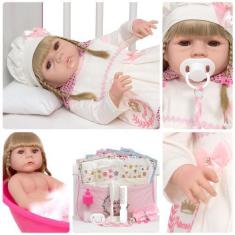 Imagem de Boneca Reborn Realista Loira Com Bolsa Enxoval Completo - Cegonha Rebo