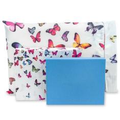 Imagem de Jogo De Cama Lençol Casal 3 Peças Estampado Borboleta Algodão 180 Fios