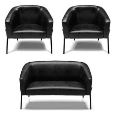 Imagem de Sofá Namoradeira E 2 Poltronas Pé De Ferro Preto Stella Corano Preto D03 - D'rossi