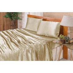 Imagem de Jogo De Lençol Casal Padrão Cetim Seda Bege 4 Peças - Confecções Elba
