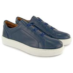 Imagem de Tênis Casual Sapatênis Couro Masculino Calce Fácil Ajustável Forro Cou