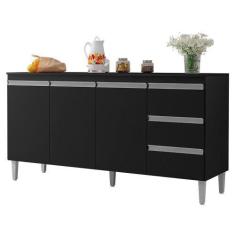 Imagem de Balcão Pia Andréia 160cm com Tampo MDP - AJL Móveis, Preto