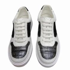 Imagem de Tênis masculino autêntico de couro de jacaré genuíno com cadarço em couro de jacaré e caminhada, Preto, 39