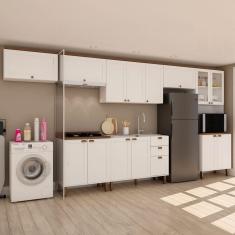 Imagem de Cozinha Completa Iluminata 14 Portas 3 Gavetas 100% Mdf com Vidro Branco/ébano - Genialflex