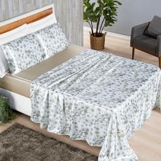 Imagem de Jogo Cama Lençol Vine Queen Cetim Estampado Alto Brilho 4 Peças - Palha Florido