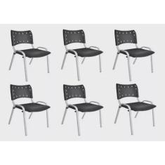 Imagem de Kit Com 6 Cadeiras Iso Para Escola Escritório Comércio Preta Base Branca