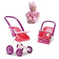 Imagem de Kit Boneca New Born Real c/ Carrinho E Bebe Conforto Passeio