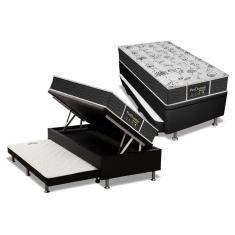 Imagem de Cama Box Baú c/ Auxiliar Solteiro: Colchão Molas Probel Prolastic ProDormir Sleep Black + Base CRC Suede Black (88x188)