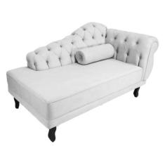 Imagem de Recamier Decorativo Divã Larissa Lado Esquerdo Couro Branco Pés Madeir