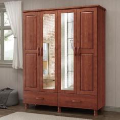 Imagem de Guarda Roupa 4 Portas 2 Gavetas com Espelho Linha Bronze em Madeira Ma