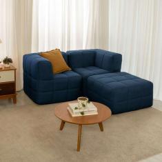 Imagem de sofá guldi popup com 2 módulos canto e puff linho azul
