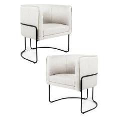 Imagem de Kit 2 Poltronas Decorativas Pés Metal Betina A-48 Linho Flocos - Domi