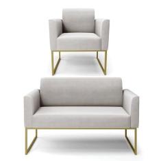 Imagem de Sofá Namoradeira com Poltrona Base Industrial Dourado Marisa Veludo D03 - D'Rossi