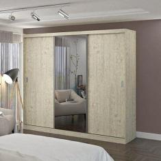 Imagem de Guarda Roupa Casal com Espelho 3 Portas de Correr 4 Gavetas 1902e1 Foscarini Marfim Areia