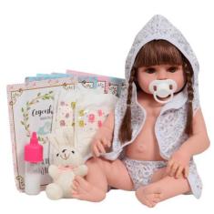 Imagem de Boneca Reborn Realista Saída De Banho Coelhinho Com Pelúcia - Cegonha
