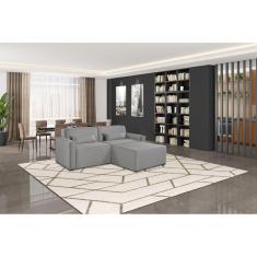 Imagem de Sofá 2 Lugares em Linho com Puff 208cm Lutz Yescasa Cinza