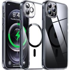 Imagem de Flyzoo Capa transparente híbrida magnética para iPhone 12 Pro Max - [compatível com MagSafe] [Protetor de câmera embutido] [Não amarela] Capa de telefone rígida transparente traseira de silicone com