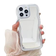 Imagem de YTanazing Capa espelhada para iPhone 16 Pro Max, linda moldura ondulada encaracolada com espelho para mulheres, meninas, maquiagem, à prova de choque, capas protetoras de telefone para iPhone 16 Pro