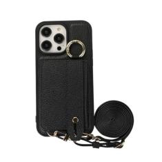 Imagem de Capa de telefone com cordão crossbody para iPhone 15 14 Plus 13 12 11 Pro Max porta-cartão capa de couro com alça de ombro, preta, para iPhone 11