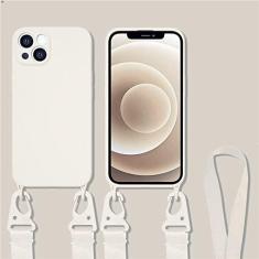 Imagem de Estojo de alça de cordão crossbody para iPhone 11 12 14 13 Pro Max Mini XS X XR 7 8 Plus SE Capa de silicone líquido, branco creme, para iPhone 14 Pro